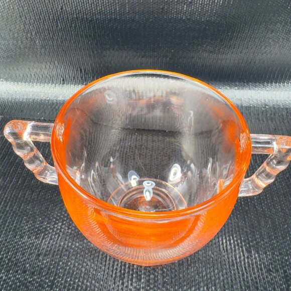 Vintage Pink Depression Glass Sugar And Creamer Set 2 Glassware Bright Orange - Picture 8 of 12